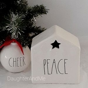 RAE DUNN 2019 Christmas "PEACE" Tea Light Candle House with Star Cutout